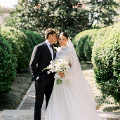 a bride and groom together outside at Belle Étoile Manor